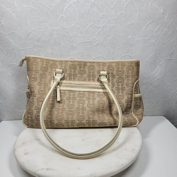 Vintage Etienne Aigner Monogram Logo Tote Shoulder Bag Large Office Pockets - Picture 11 of 16